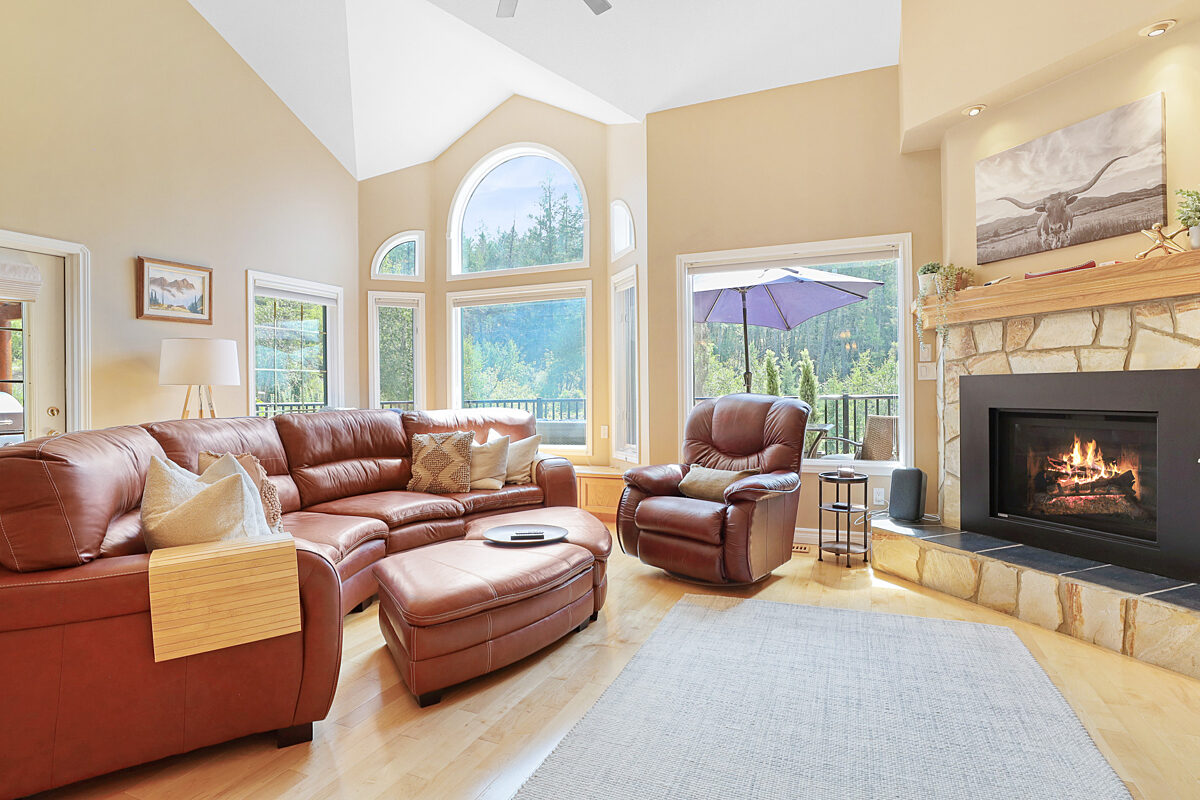 Living area with gas fireplace, TV with streaming service