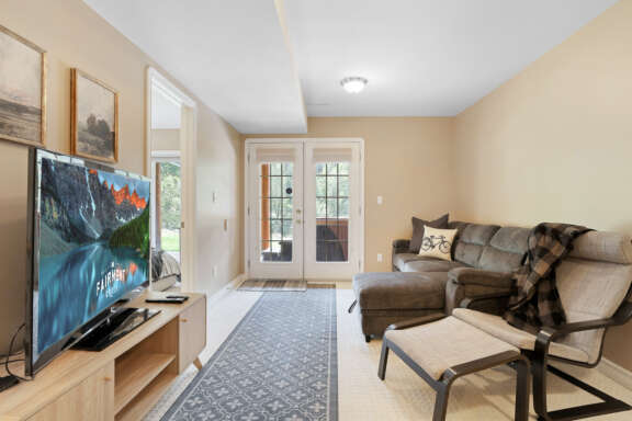 Lower level - TV area with streaming services and queen sofabed