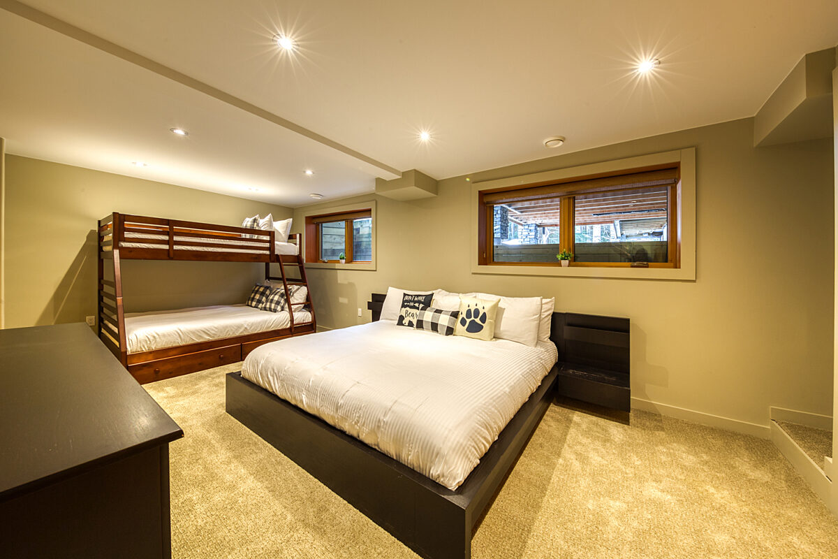 Bedroom 4 - lower level King bed & bunk with twin over double, playpen & cot