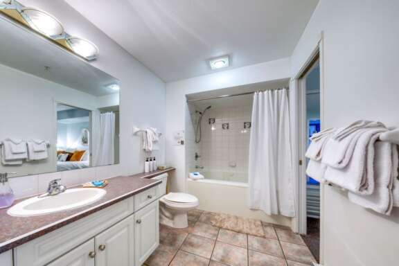 Bathroom with shower over soaker tub