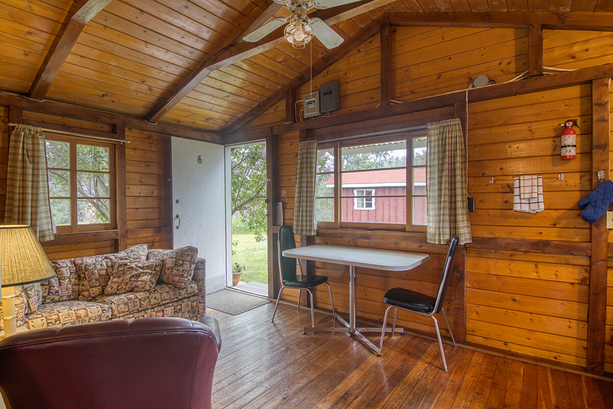 Kitchen area with wood panelling