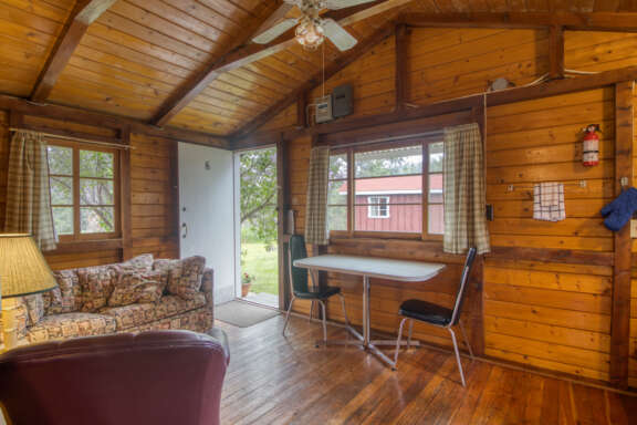 Kitchen area with wood panelling