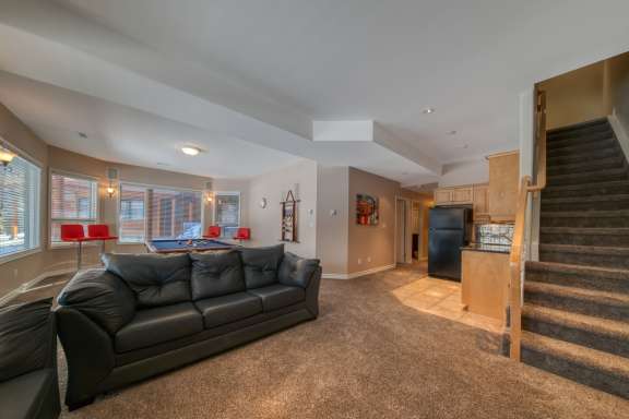 Recreation room-seating area with hide-a-bed, TV, gas fireplace