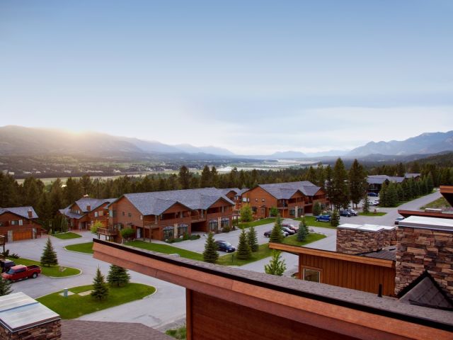 View from the balcony of a property overlooking the community and mountains of Fairmont Hot Springs British Columbia