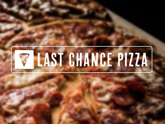 Last Chance Pizza logo with pizza in background