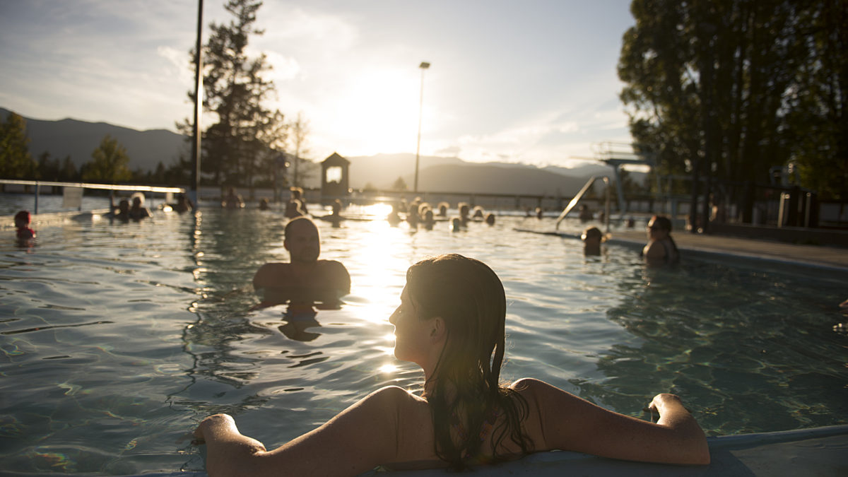 Woman soaks in the Fairmont Hot Springs pools