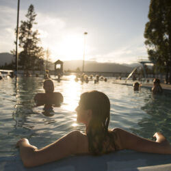 Woman soaks in the Fairmont Hot Springs pools