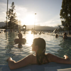 Woman soaks in the Fairmont Hot Springs pools